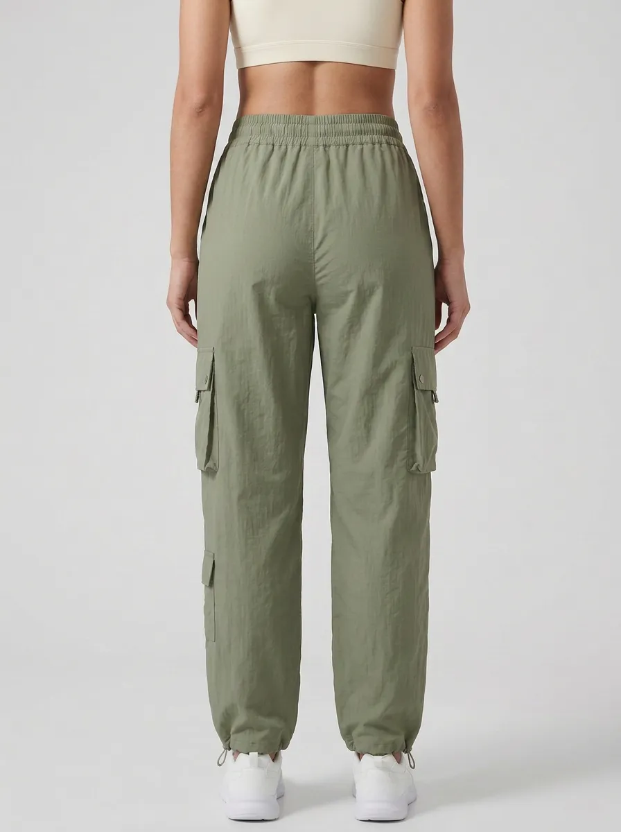 High-Rise Drawstring Breathable Cargo Pants