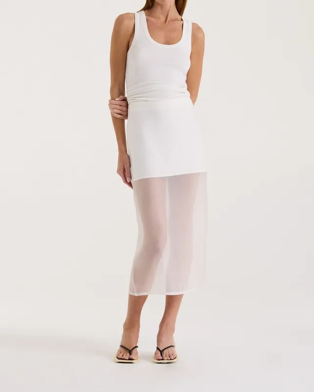White Sheer Organza Midi Skirt