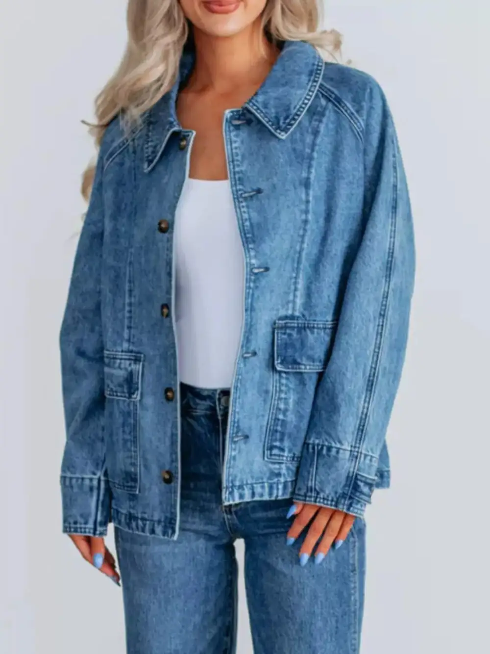 Button Up Raglan Sleeve Jacket