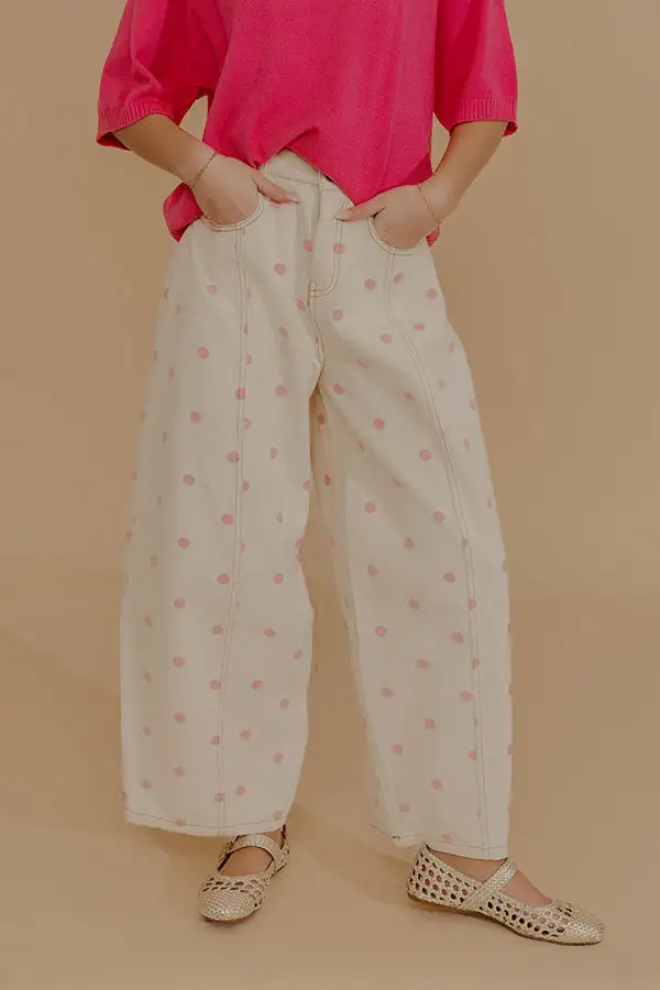 Spotted Around Town High Waist Barrel Leg Jean In Pink