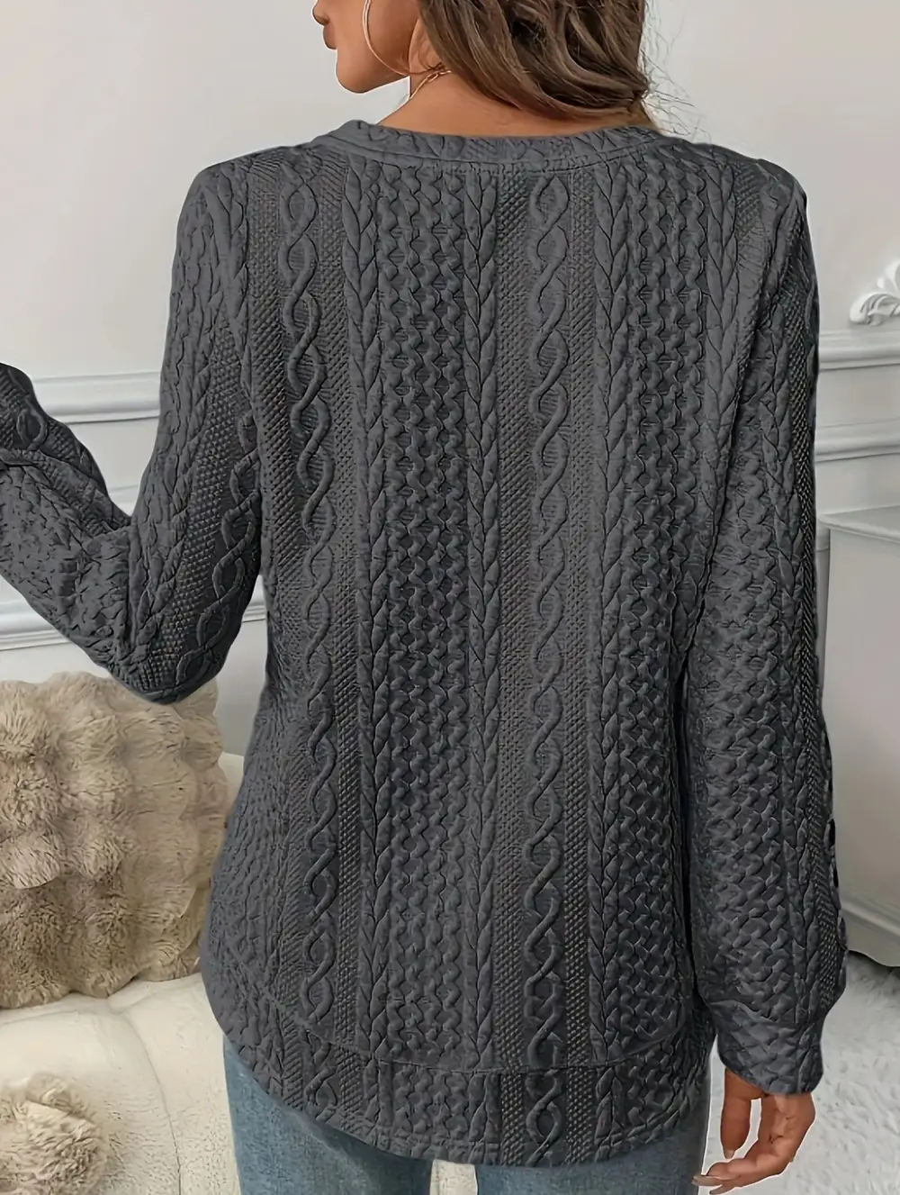 Textured Loose Fitting Drop Shoulder Sweatshirt