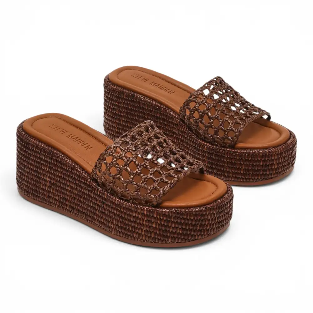 Brandy Raffia Platform Wedge Slide Sandal
