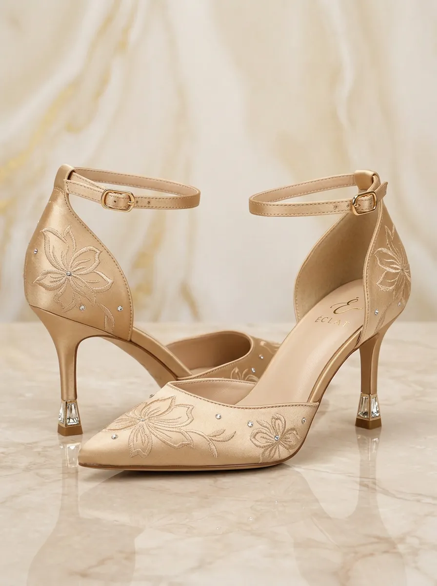 Rhinestone Floral Embroidered Geometric Women's Formal High Heels