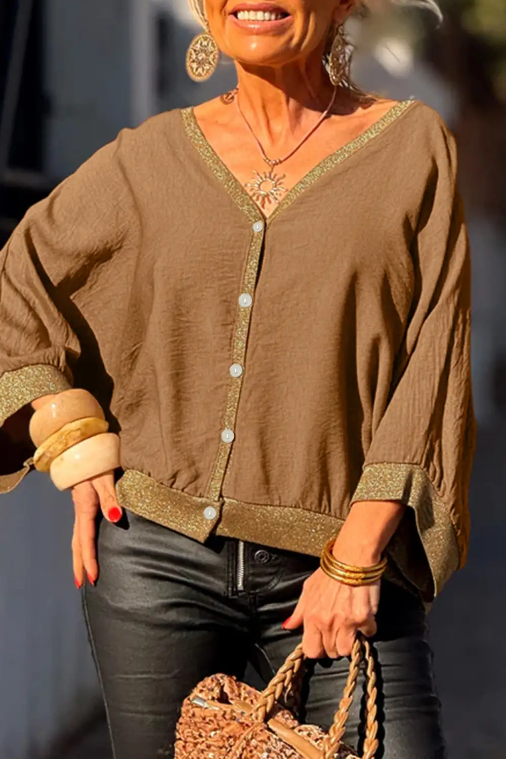 Women's Patchwork V Neck Blouse