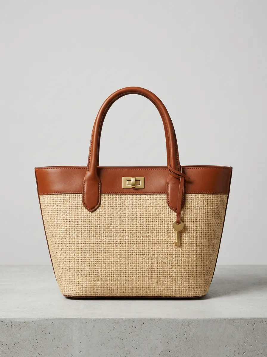 Woven Straw-Style Key-Charm Women's Tote Bag