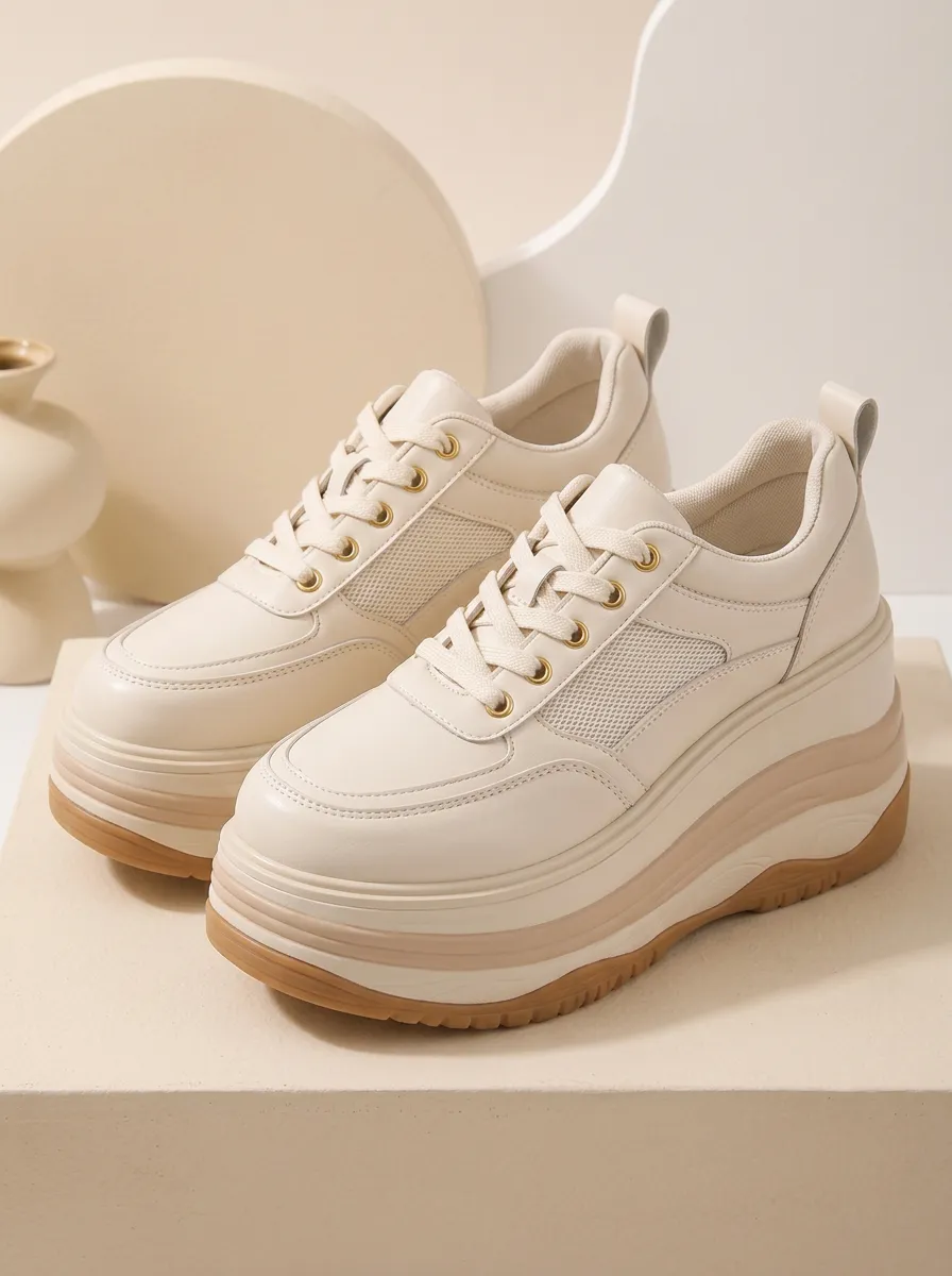 Mesh Lace-Up Women's Chunky Platform Shoes