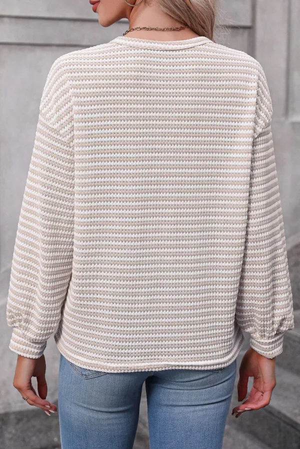 Women's Striped Top With Round Neck And Long Sleeve
