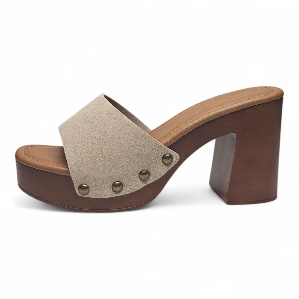 Boho Lightweight Studded Wooden Heel Mule