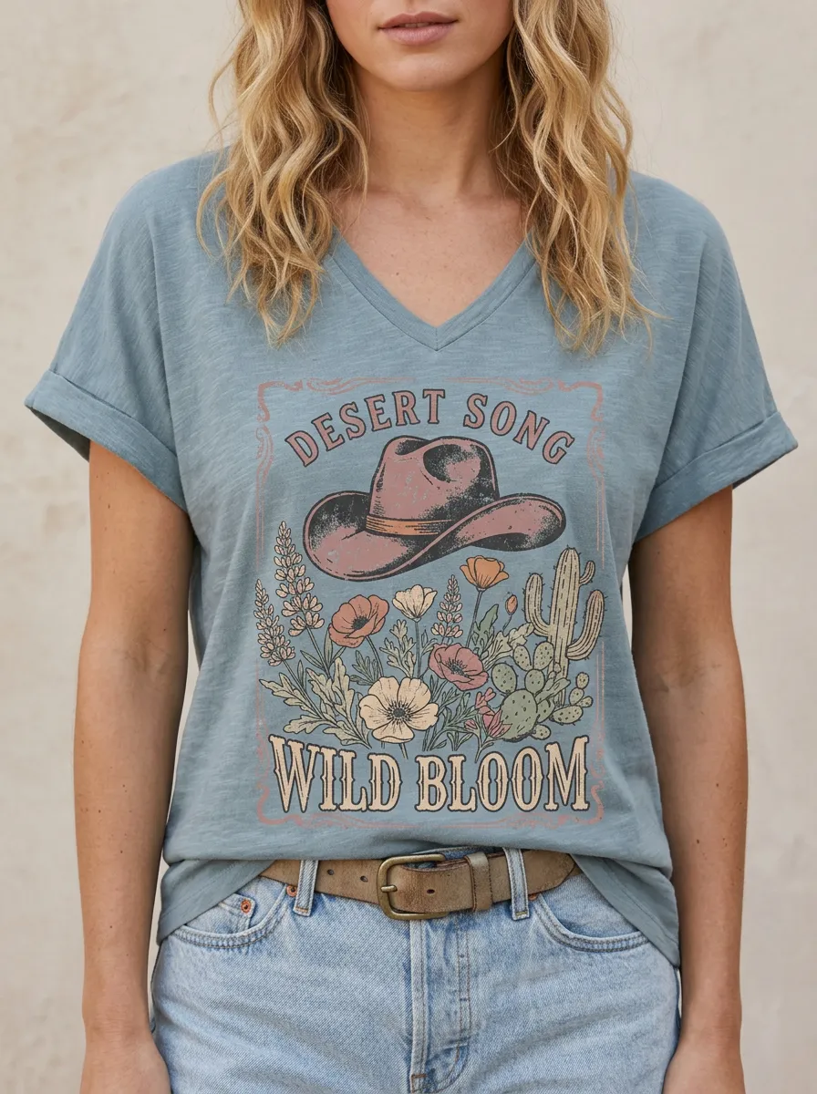 Easy-Wear Floral Desert Women's V-Neck T-Shirt
