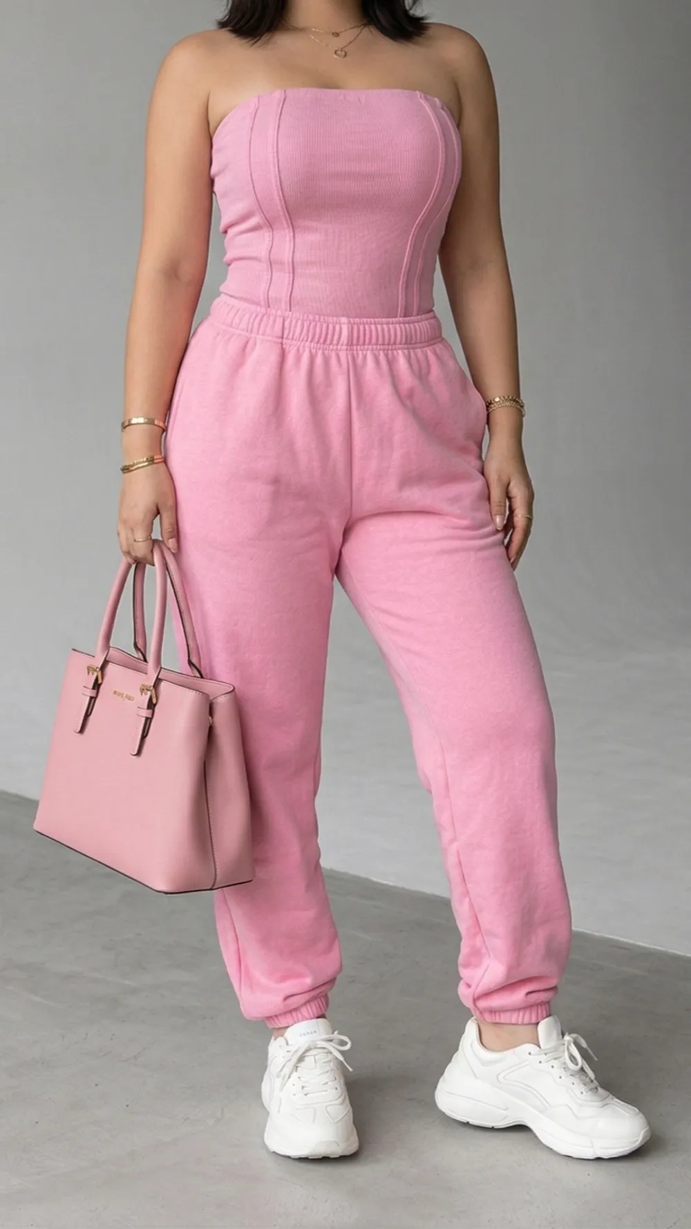Strapless Ribbed Corset Top and Jogger Pants Set