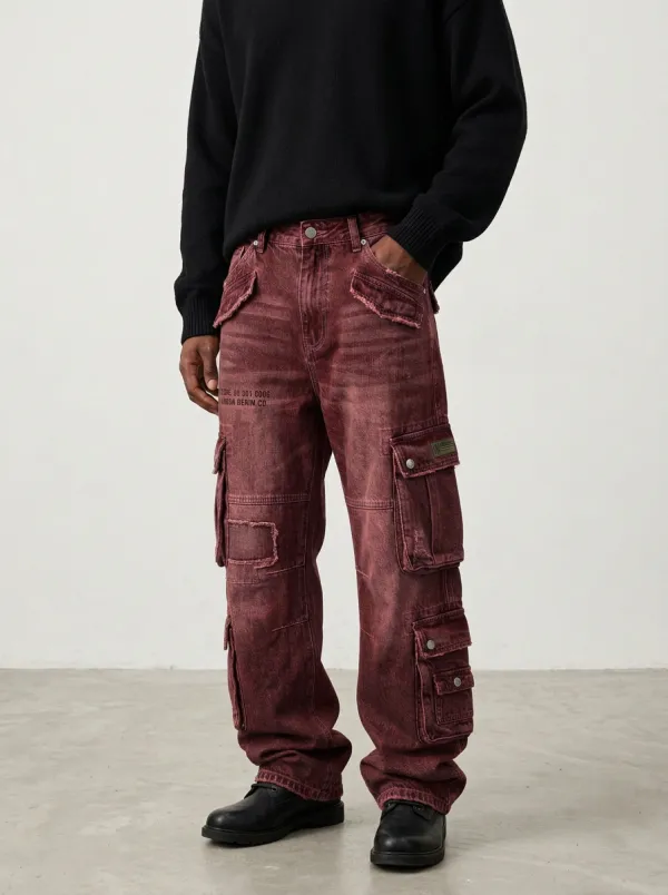 Men's Vintage Distressed Letter Graphic Cargo Pants