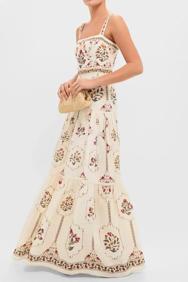 Softly Tailored Floral Cami Top And Flowing Maxi Skirt Set