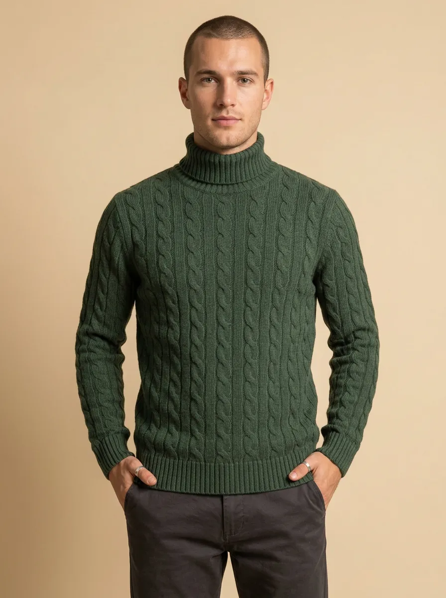 Men's Soft Structure Cable Knit Turtleneck Sweater
