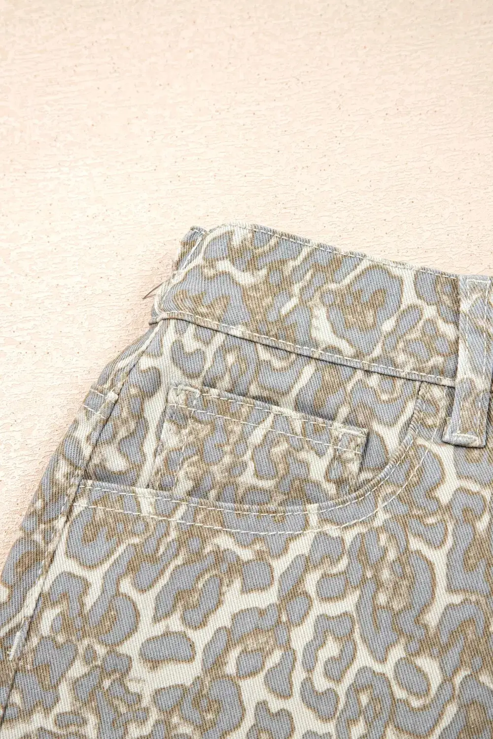 Refined Raw Edge Leopard Print Denim Shorts