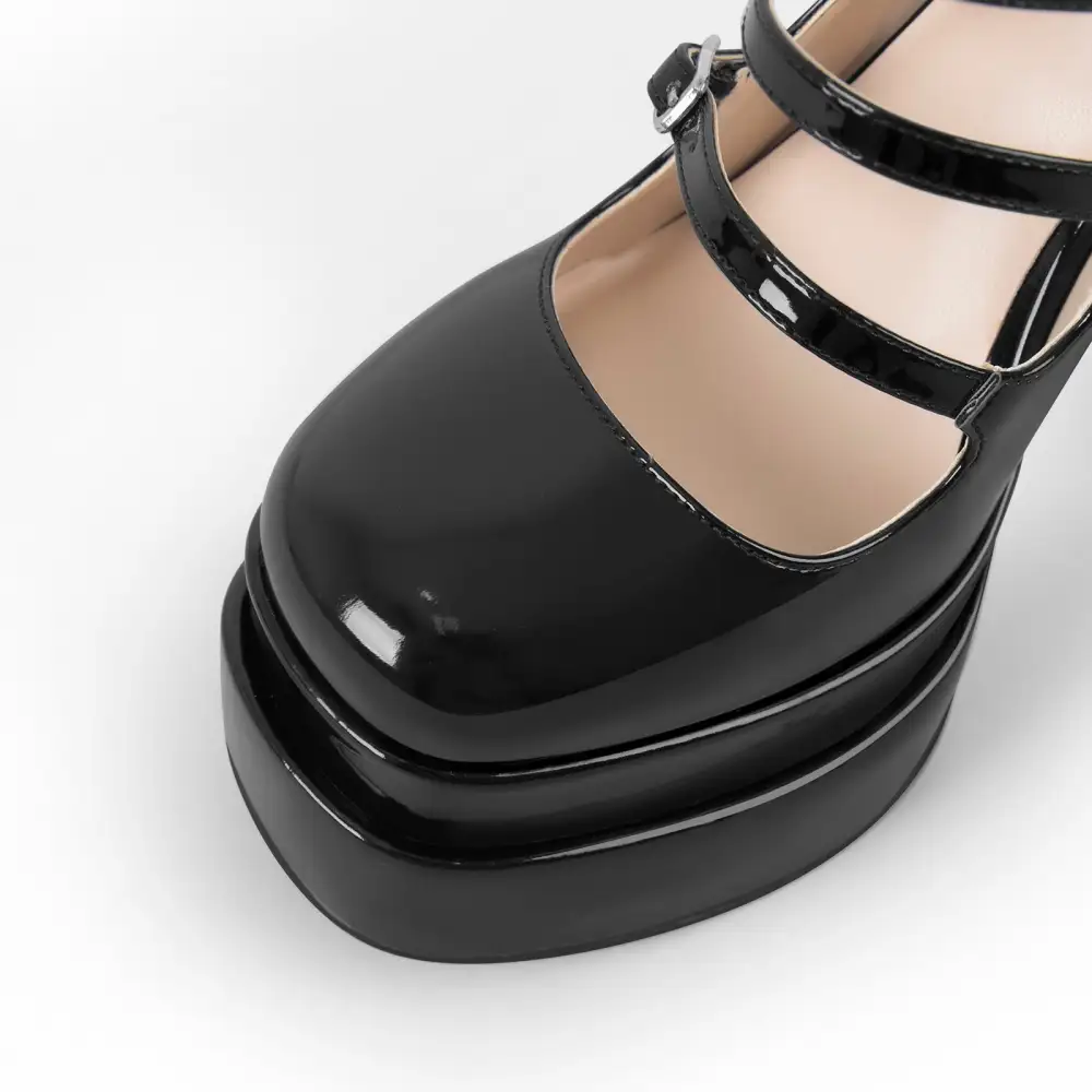 Square Toe Double Platform Chunky Heel Pumps