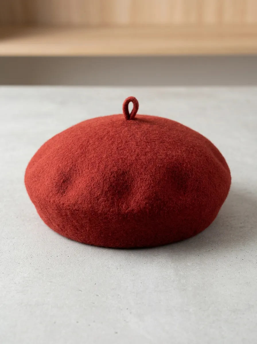 Unisex Minimalist Red Wool Felt Beret