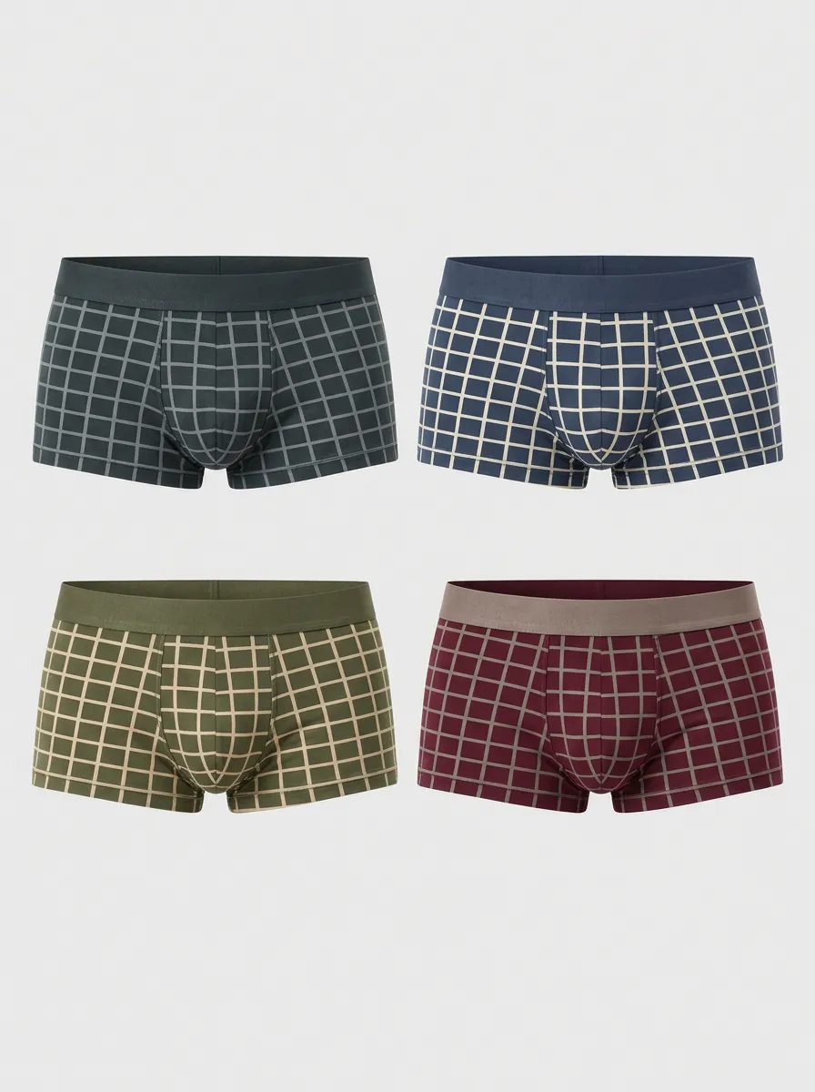 Men's Heritage Grid Pattern Multi-Pack Printed Boxer Briefs