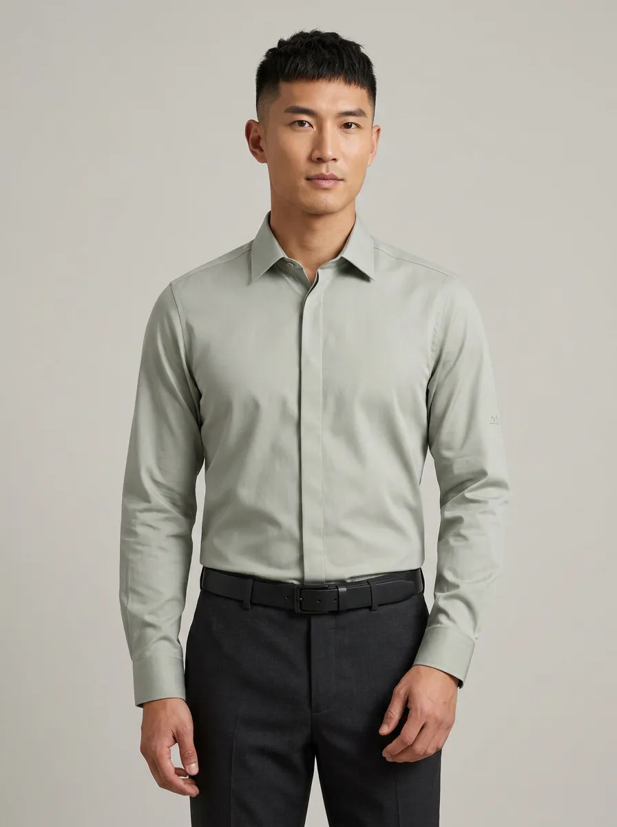 Men's Non-Iron Cotton Solid Sage Green Long Sleeve Shirt
