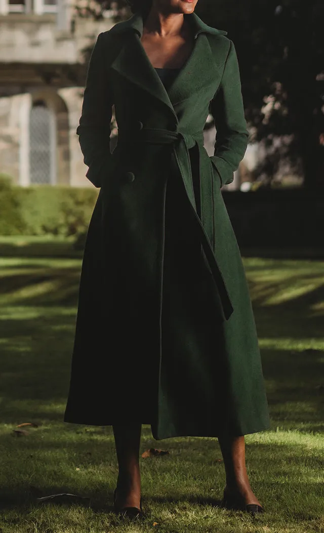 Wool Tailored Double Breasted Belted Pocketed Coat