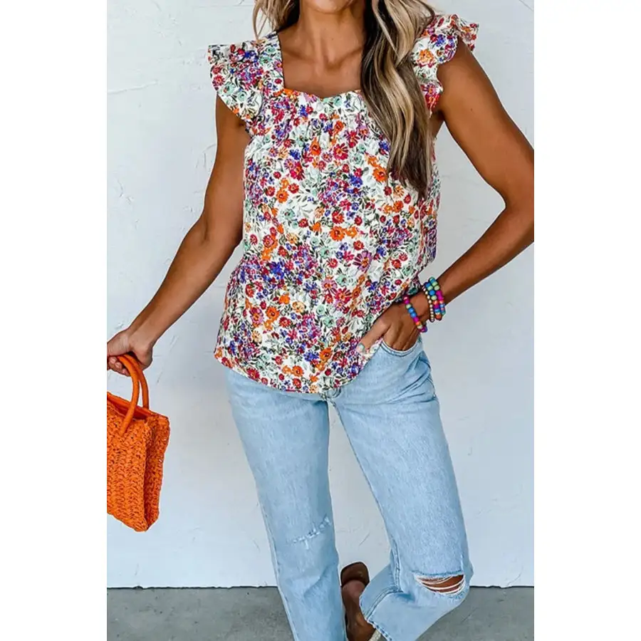 Ruffled Square Neck Tank Top