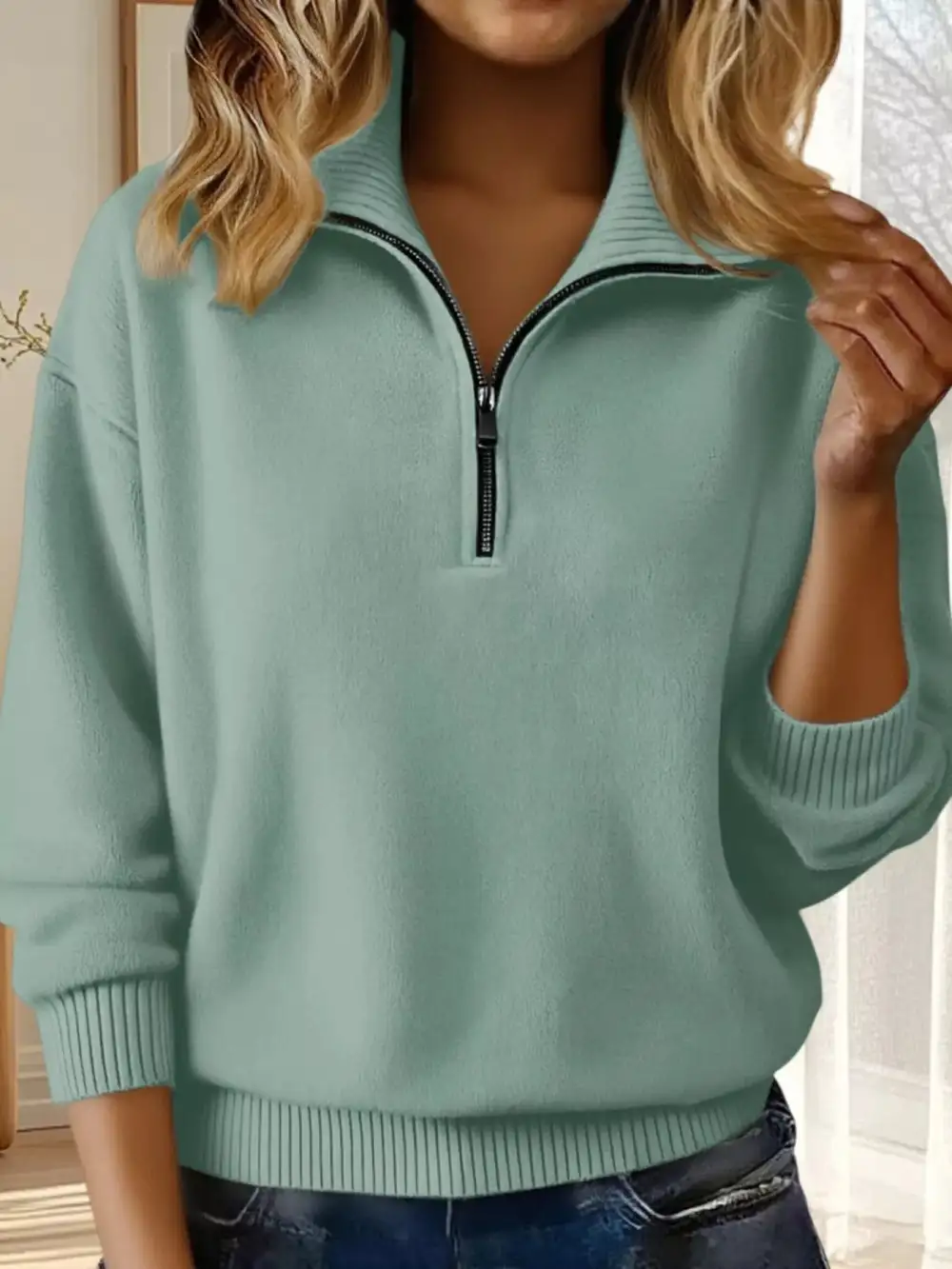 Half-Zip Drop Shoulder Sweater