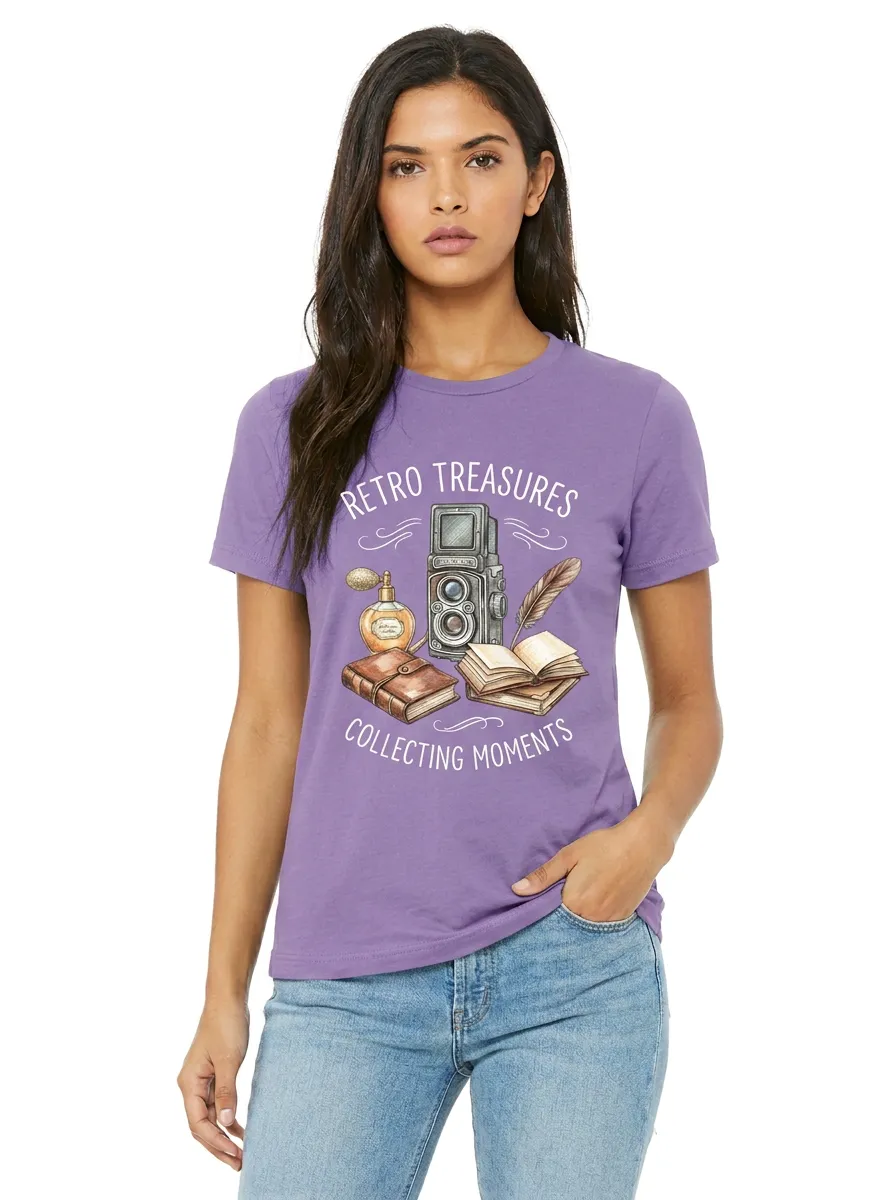 Women's Retro Treasures Camera Book Feather Printed T-shirt