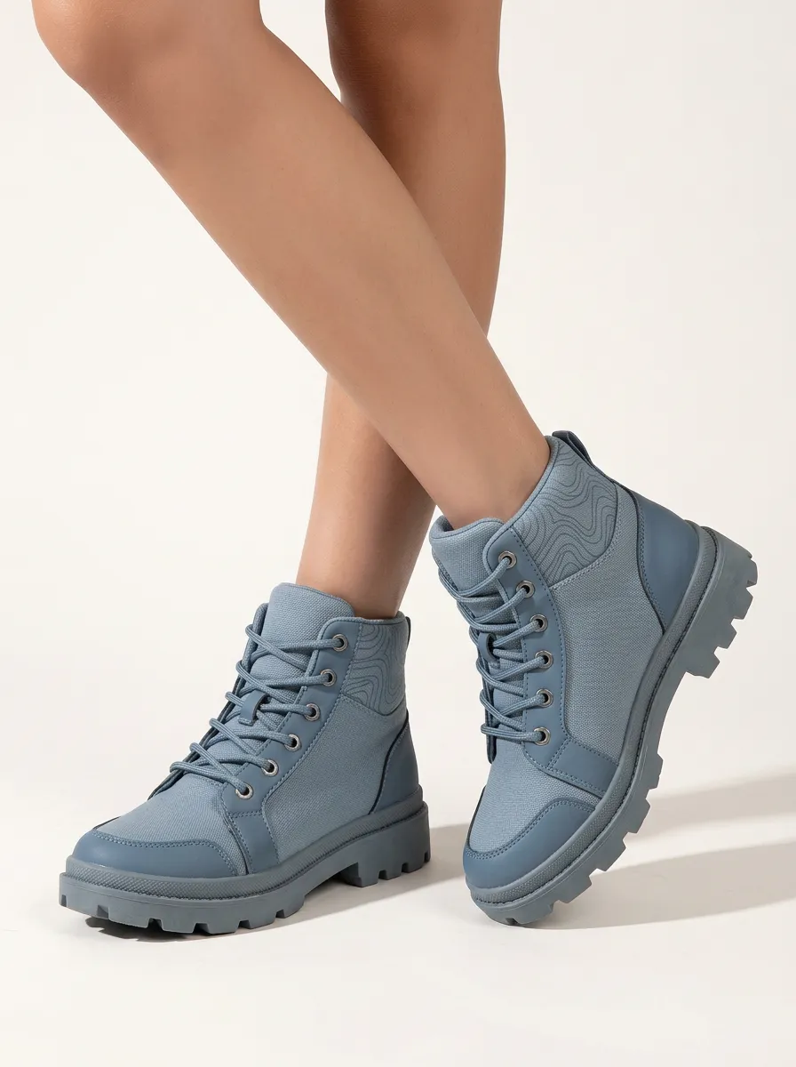 Abstract-Line Canvas Hiking Boots