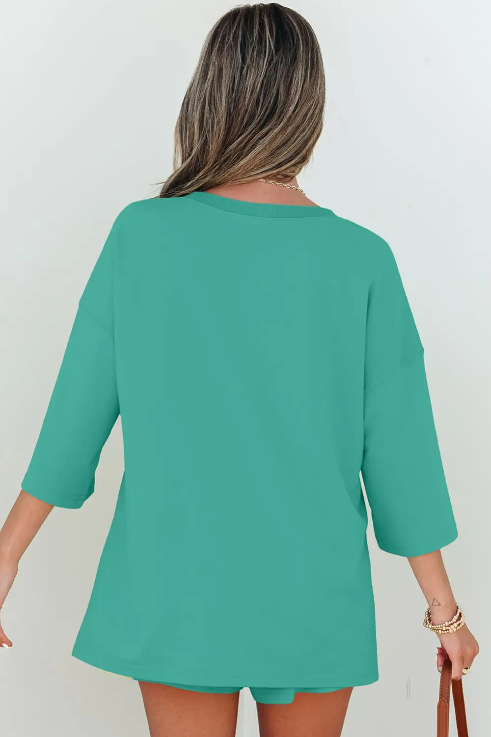 Women's Solid Loose V Neck Half Sleeve Tee and Shorts