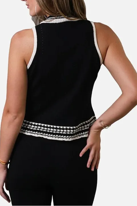 Black Crochet Edge Collared Top