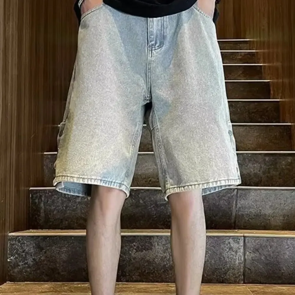 Loose Fit Washed Denim Shorts