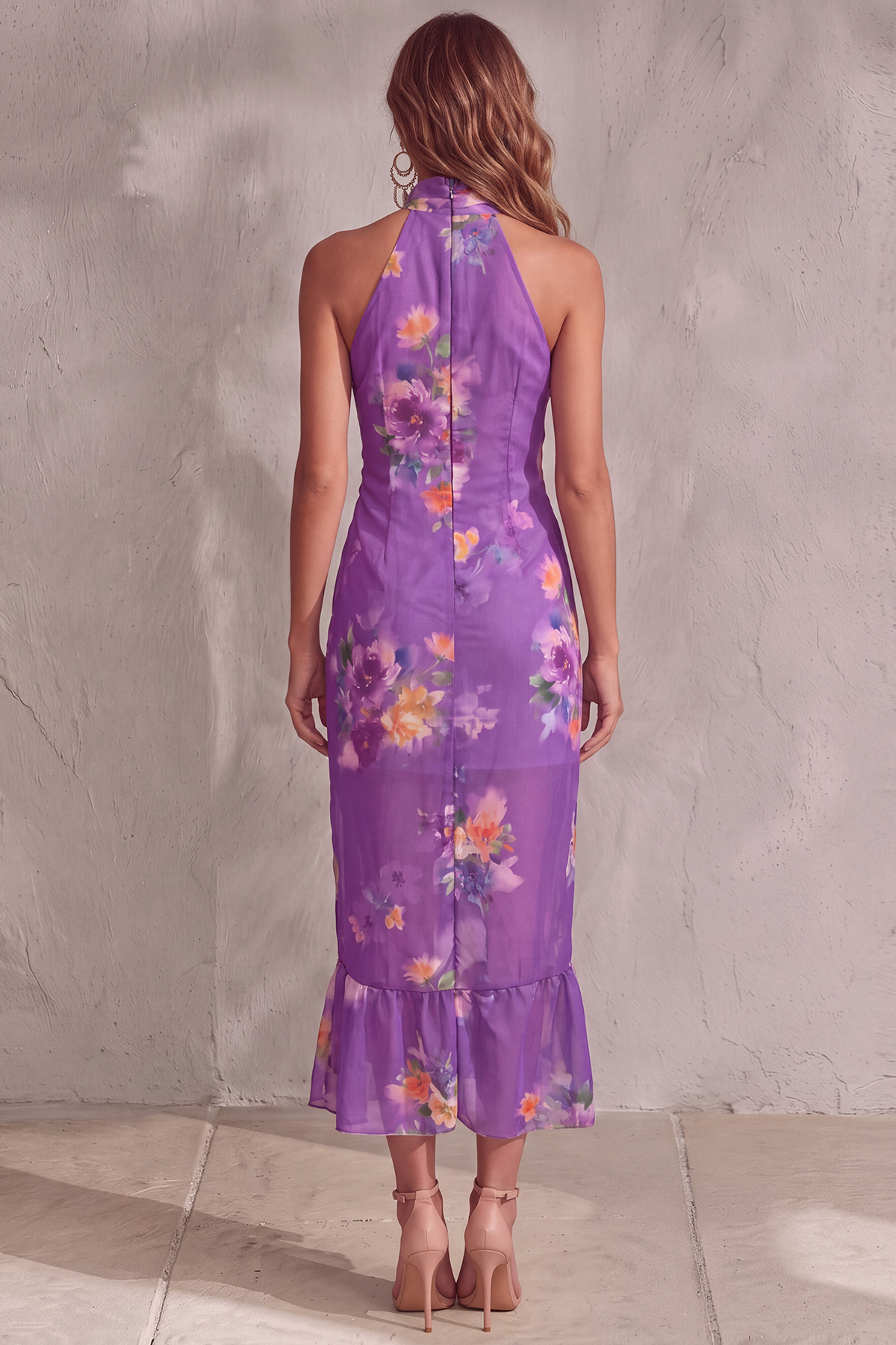 Halter Neck Ruched Midi Dress