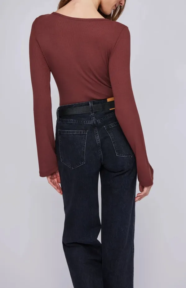 Ribbed Slim Fit Flare Sleeve Top