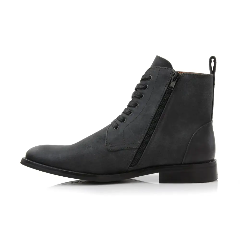 Faux-Leather Burnished Lace-Up Ankle Boots