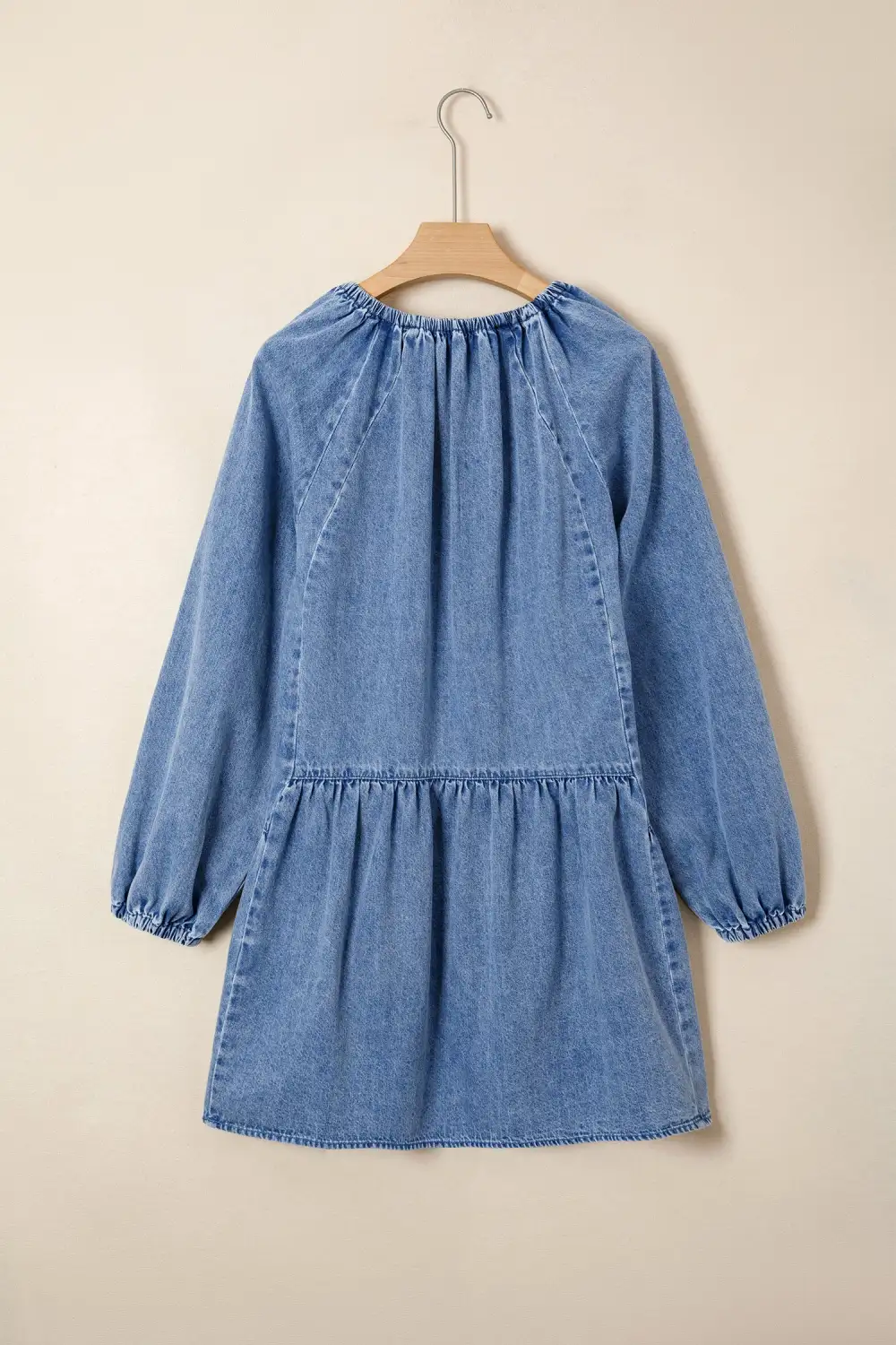 Denim V Neck Ruffle Mini Dress