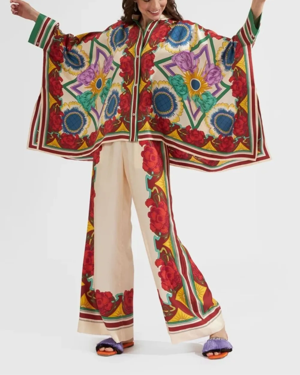 Baroque Palace Print Twill Blouse Set