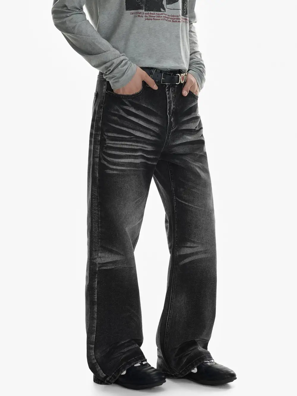 Flared Faded Vintage-Wash Jeans