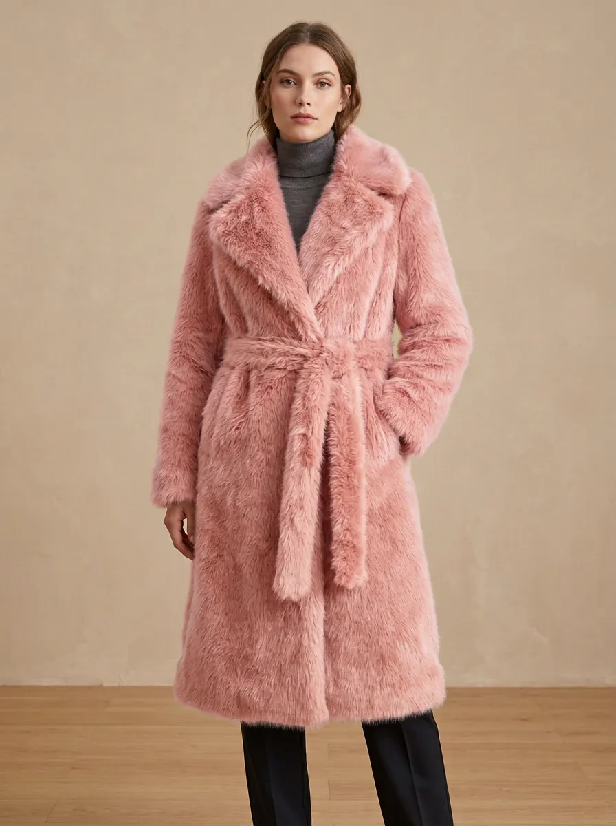 Toned Faux Fur Belted Coat