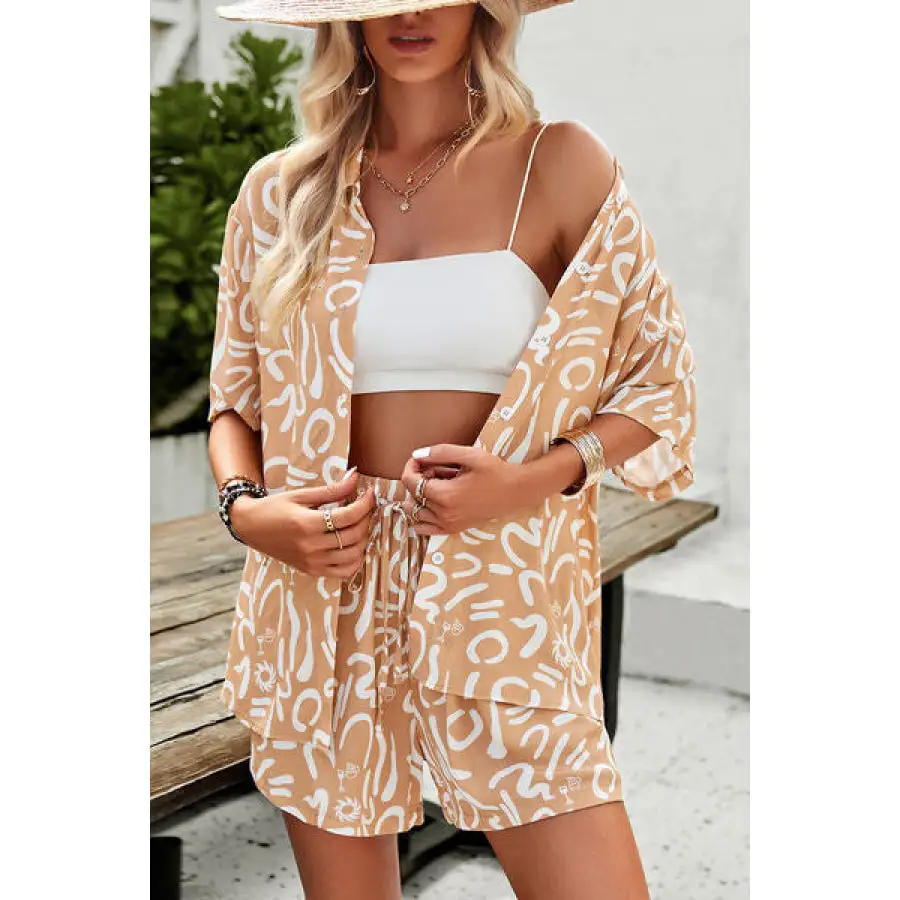 Vacation Printed Button Up Shirt and Shorts Set