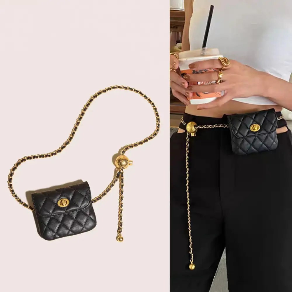 Glamorous Edge: Leather Gold-Chain Casual Handbag