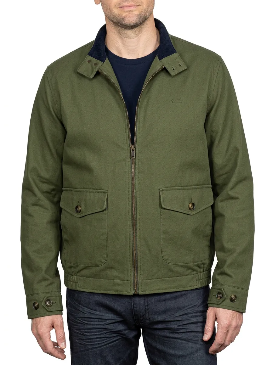 Men's Casual Outdoor Olive Green Cotton Zip-up Jacket