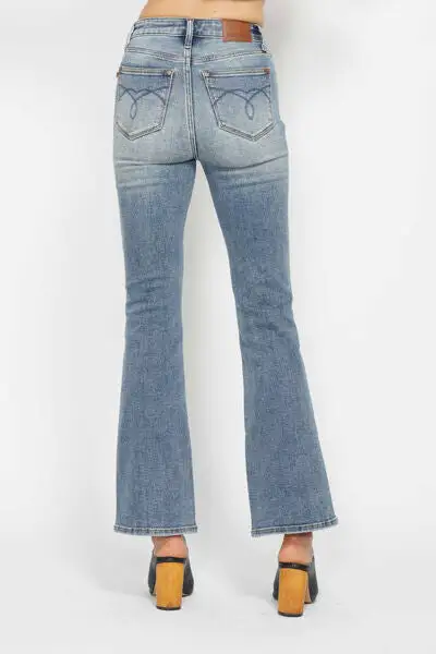 Casual Flare Leg Embroidered Denim Jeans
