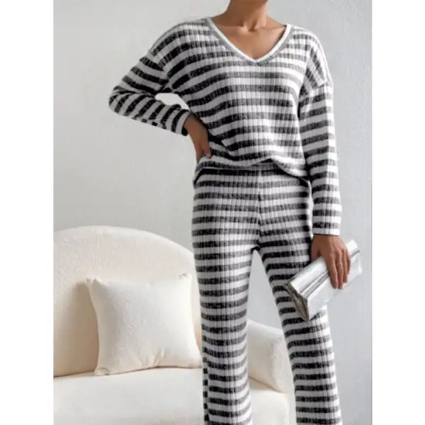 Striped Ribbed Knit Top and Pants Set