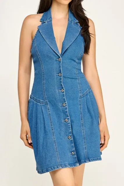Button Front Denim Mini Dress
