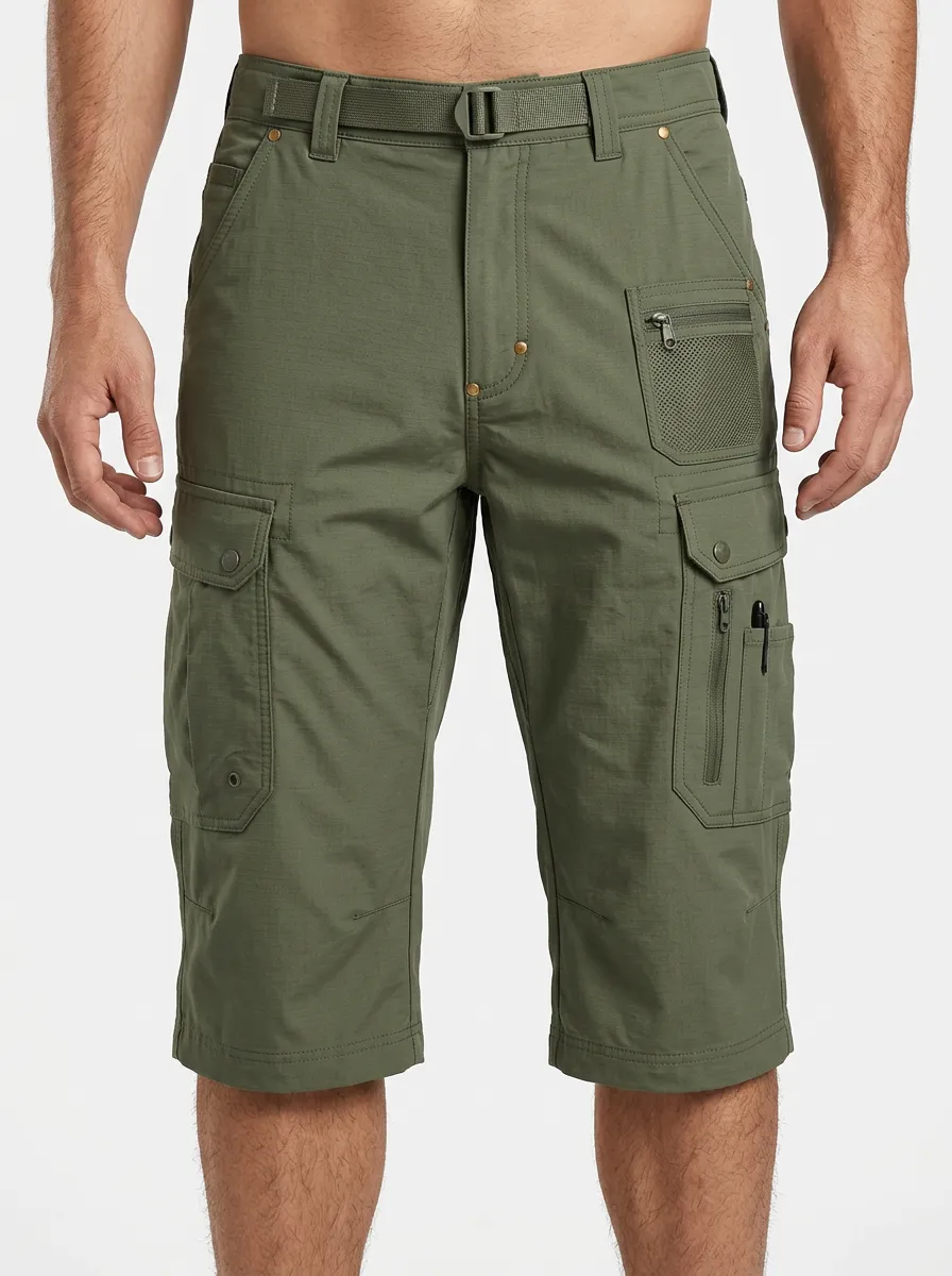 Men's Multi-Pocket Zip-Pocket Cargo Shorts