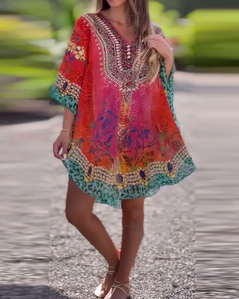 Women's Fitted V-Neck Floral Belted Dress