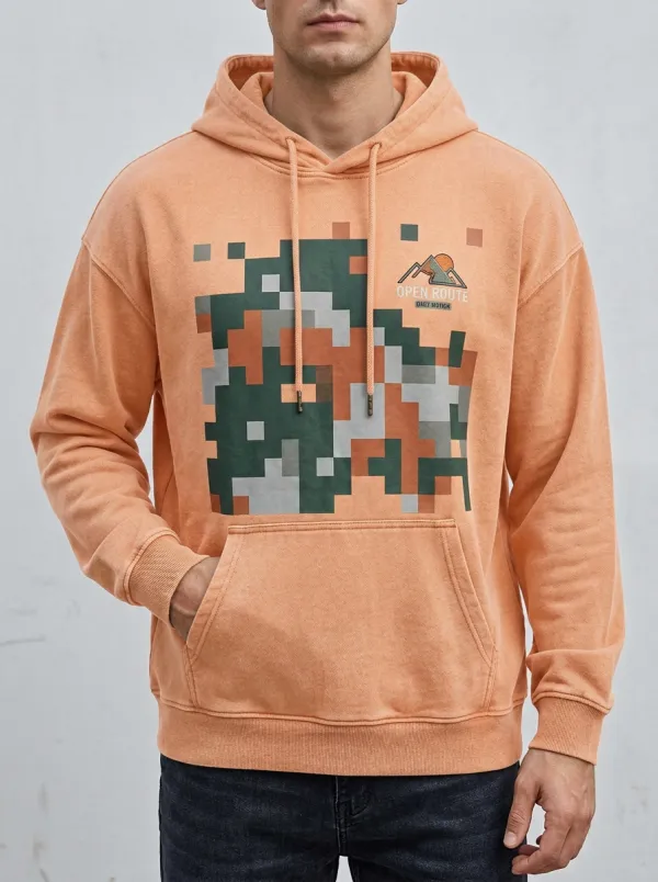 Men's Outdoor Hiking Lover Open Route Pixel Camo Print Hoodie