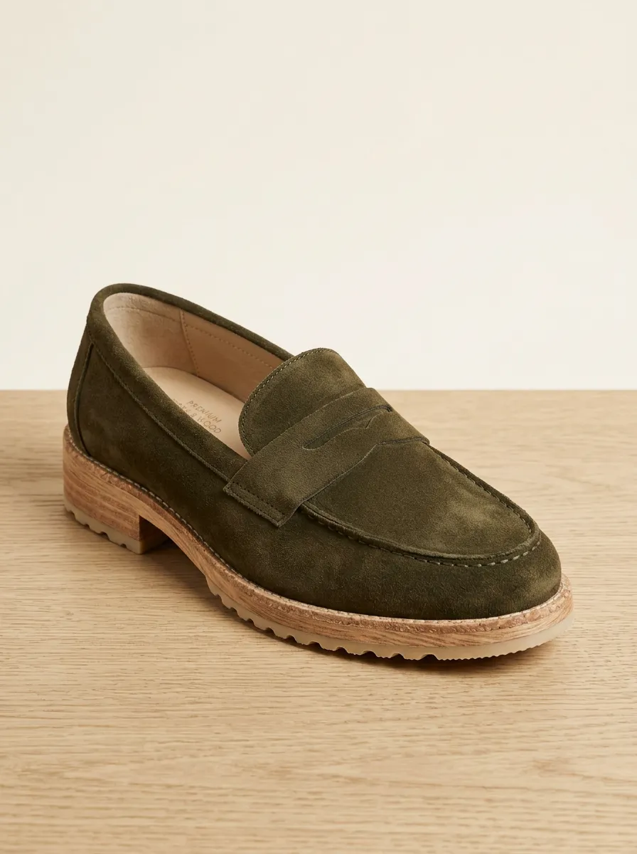 Women's Penny Suede Wood Sole Loafers