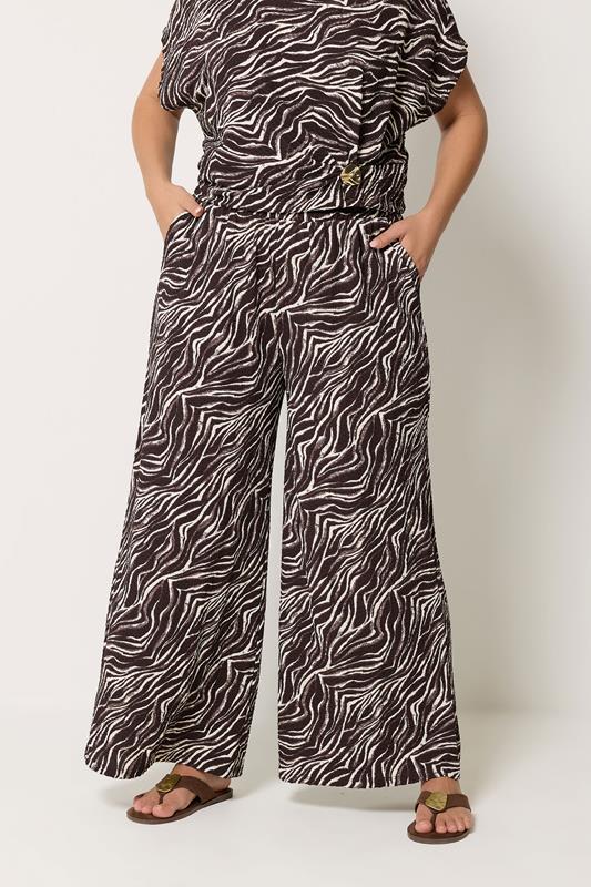 Brown Zebra Crinkle Wide Leg Trousers detail 1
