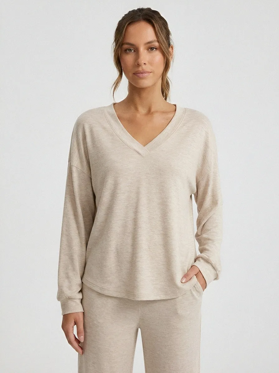 Short-Sleeve Relaxed Women's V-Neck Casual Lounge Set