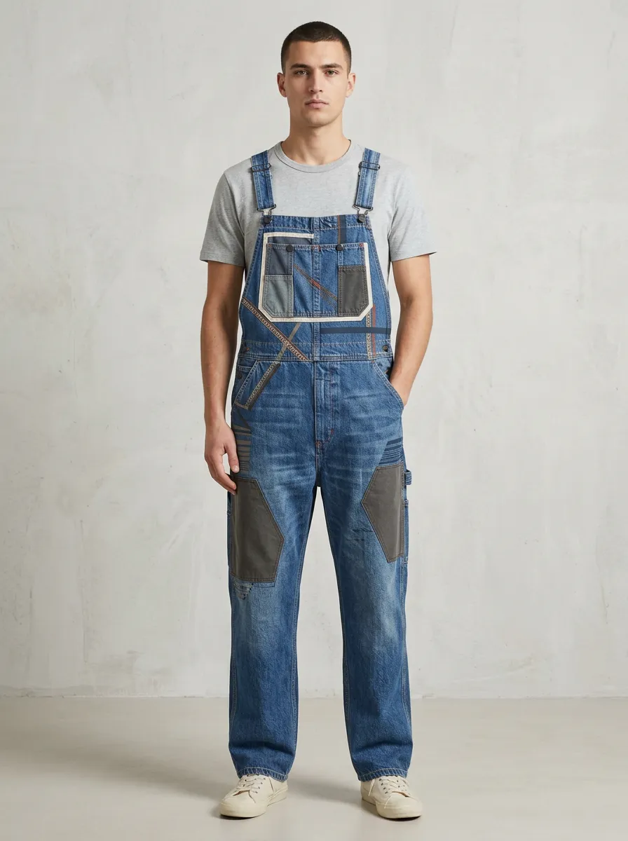 Patchwork Denim Patchwork Detail Overalls